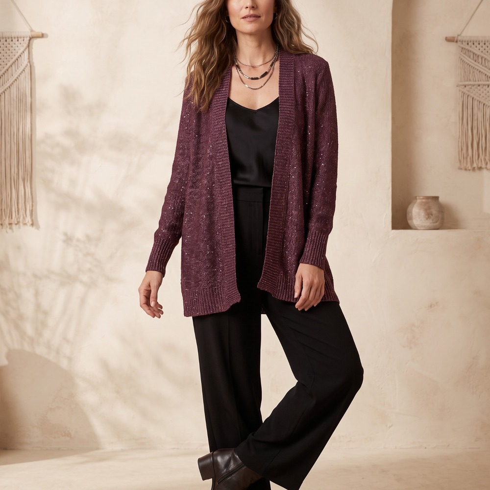 White Stag Sequin Open Knit Cardigan Plum Purple Fairy Grunge Witchy Y2K Goth M